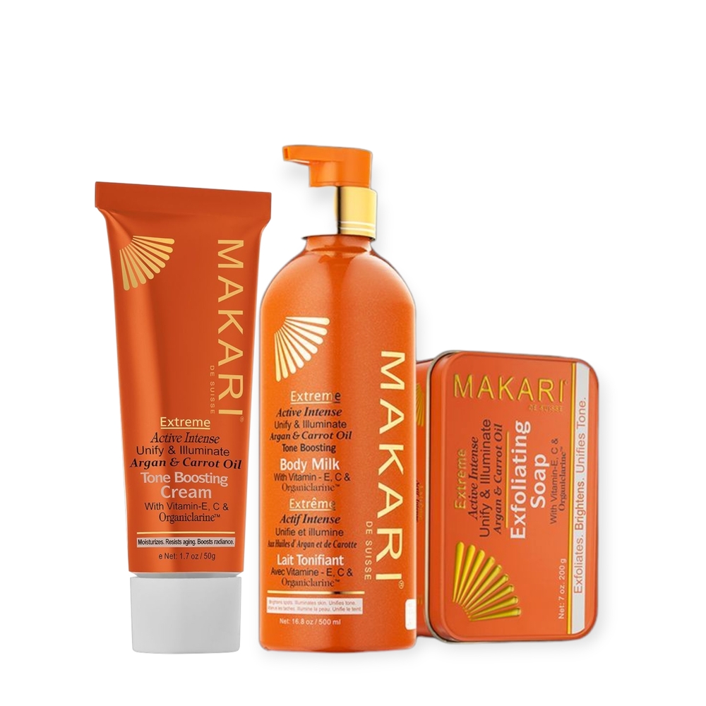 Makari Extreme Tone Boosting Body Milk, Creme Tube & Soap Set